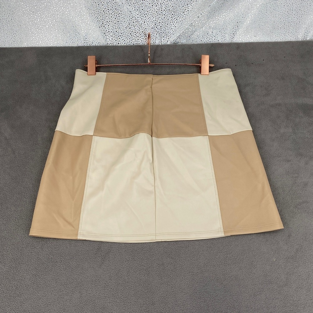 Hollister Ultra High-Rise Faux Leather Colorblock Mini Skirt Tan Cream Large